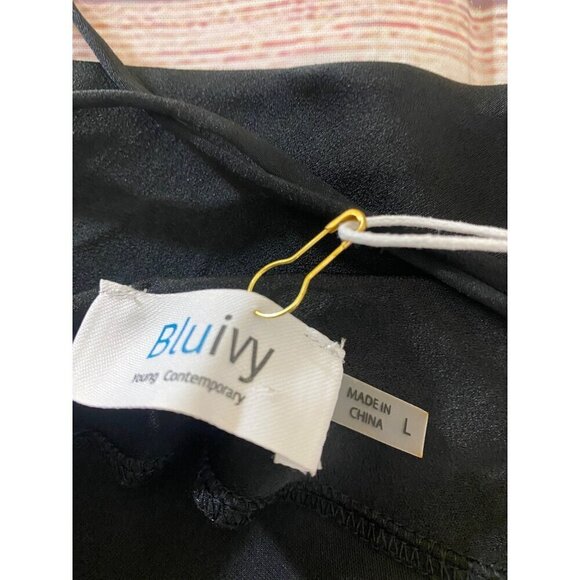 NWT The Blu Ivy Women's Black Satin Mini Cocktail Dress - Large - Picture 11 of 14